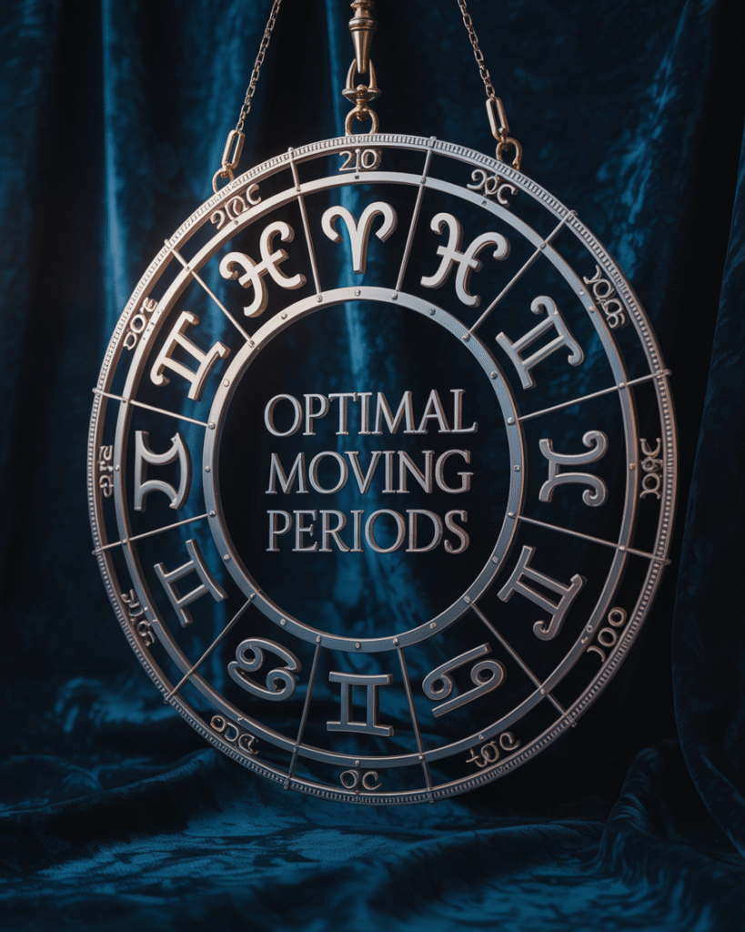 Astrological wheel showing optimal moving periods