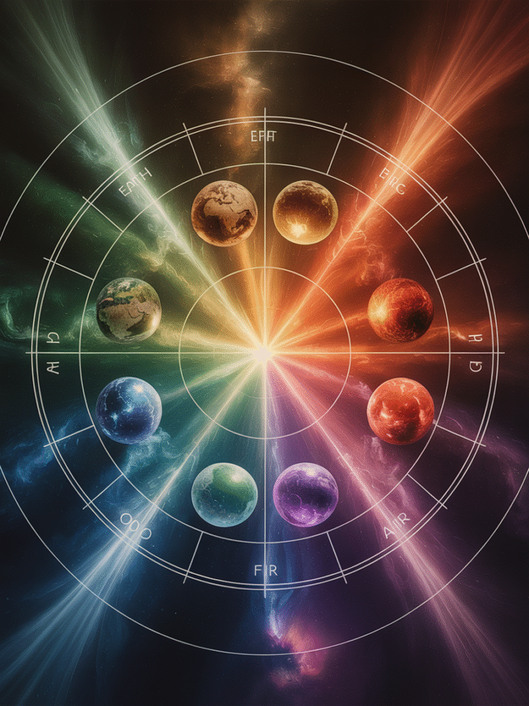 Birth chart with the four sacred elements highlighted in different colors:symbols