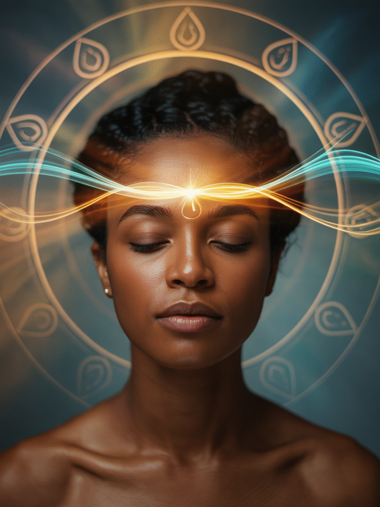 Mandala-style image showing all four elements integrated - person at center with mission