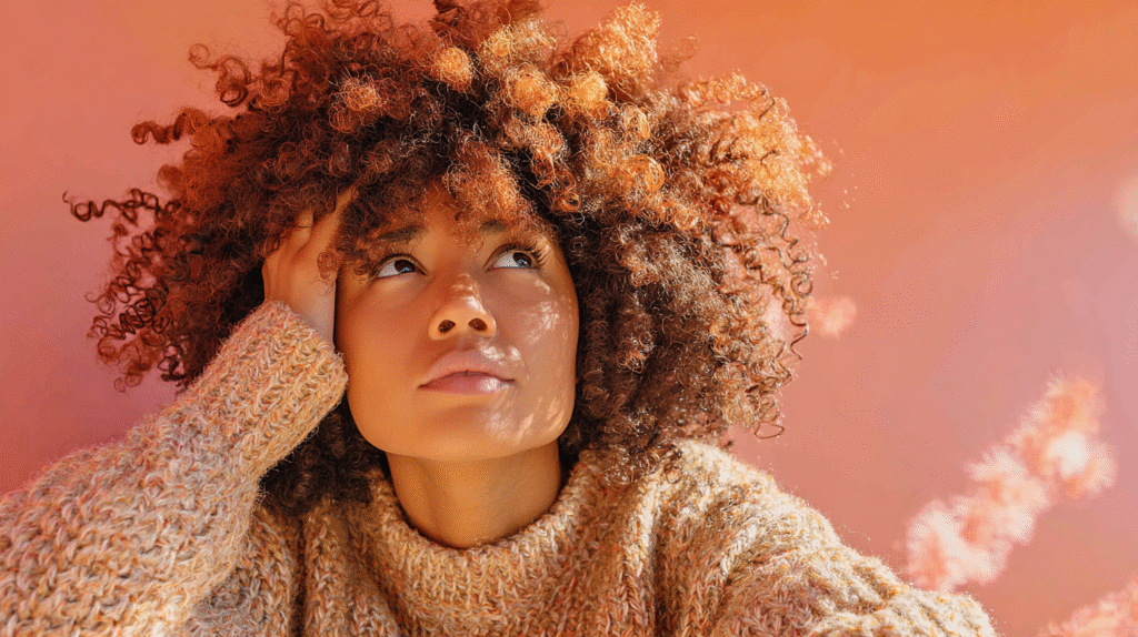 Person with gratitude journal looking frustrated:stuck, with abundance symbols just out of reach