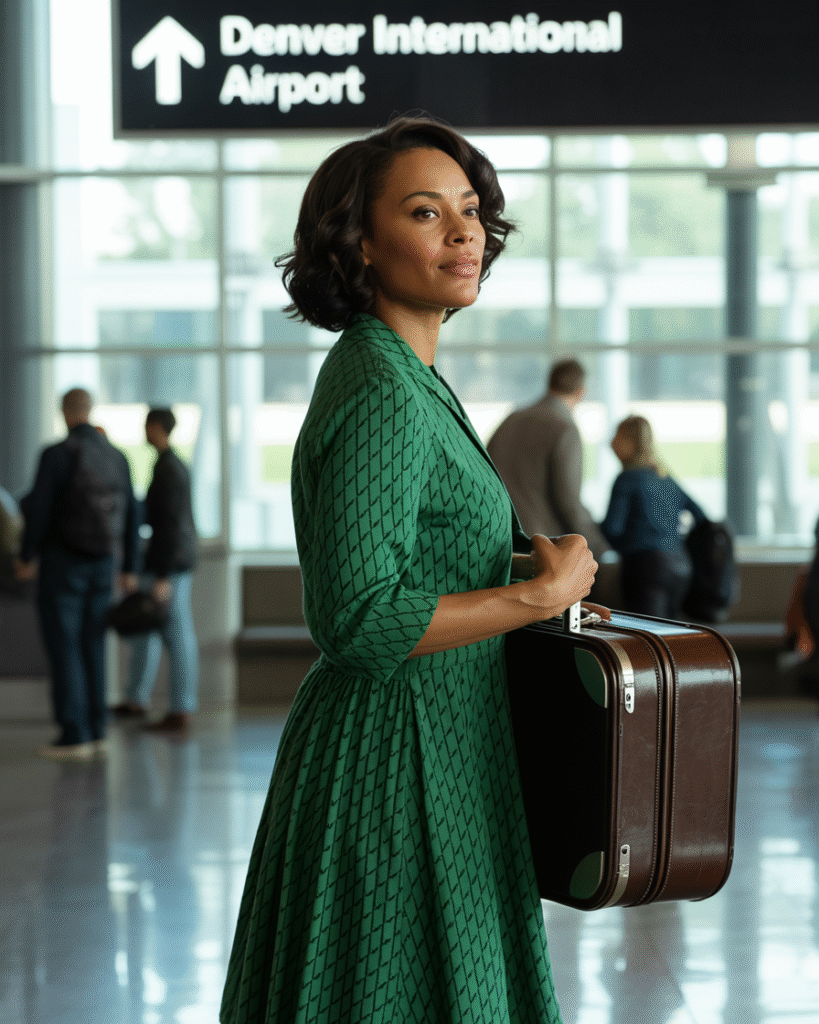 Person with suitcase standing at airport:train station looking hopeful