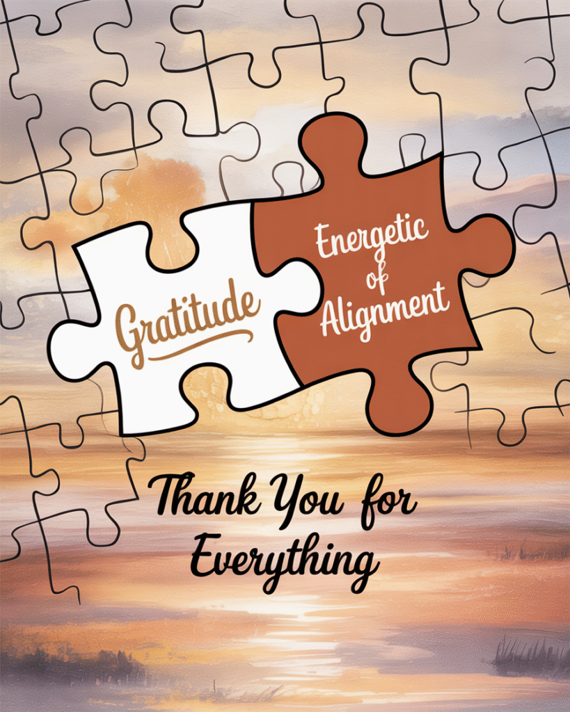 Puzzle with gratitude piece visible but another piece (energetic alignment) missing