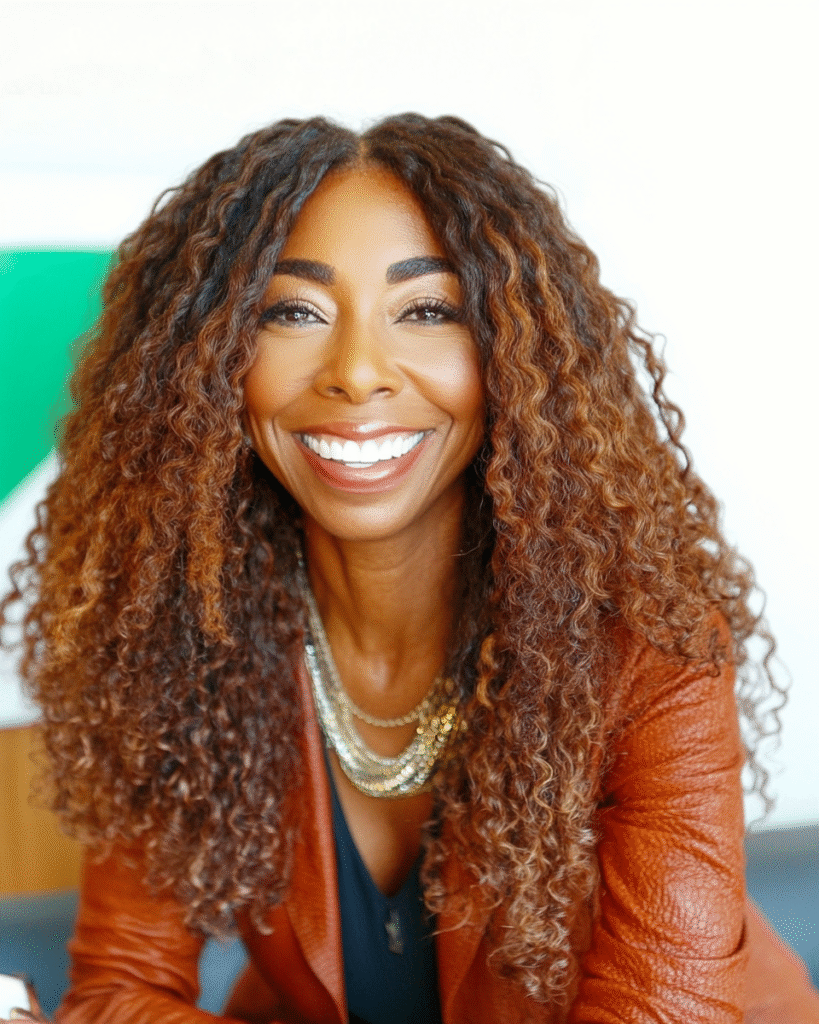 Successful creative entrepreneur in aligned workspace with prosperity symbols